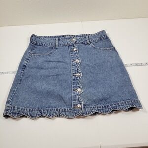 Harper Heritage Denim Mini Skirt Womens L Blue Excellent Scalloped Button Front